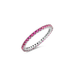 Sterling Silver Classy Stackable Ring with Ruby Simulated Crystals on Half-Bezel Setting with Rhodium FinishAnd Band Width 2MM