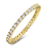Sterling Silver Yellow Gold Plated Classy Stackable Ring with Clear Simulated Crystals on Half-Bezel Setting with Rhodium FinishAnd Band Width 2MM