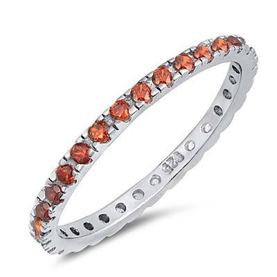 Sterling Silver Rhodium Plated Round Garnet Wedding Band Shaped Clear CZ RingAnd Band Width 2mm