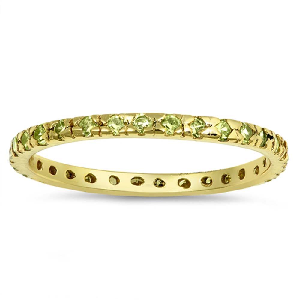 Sterling Silver Yellow Gold Plated Classy Stackable Ring with Yellow Simulated Crystals on  Square Half-Bezel Setting with Rhodium FinishAnd Band Width 2MM