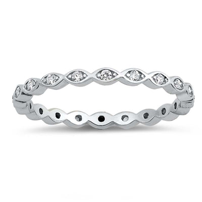 Sterling Silver Fancy Stackable Multi Oval Design Ring with Clear Simulated Crystals on Prong Setting with Rhodium Finish And Band Width 2MM