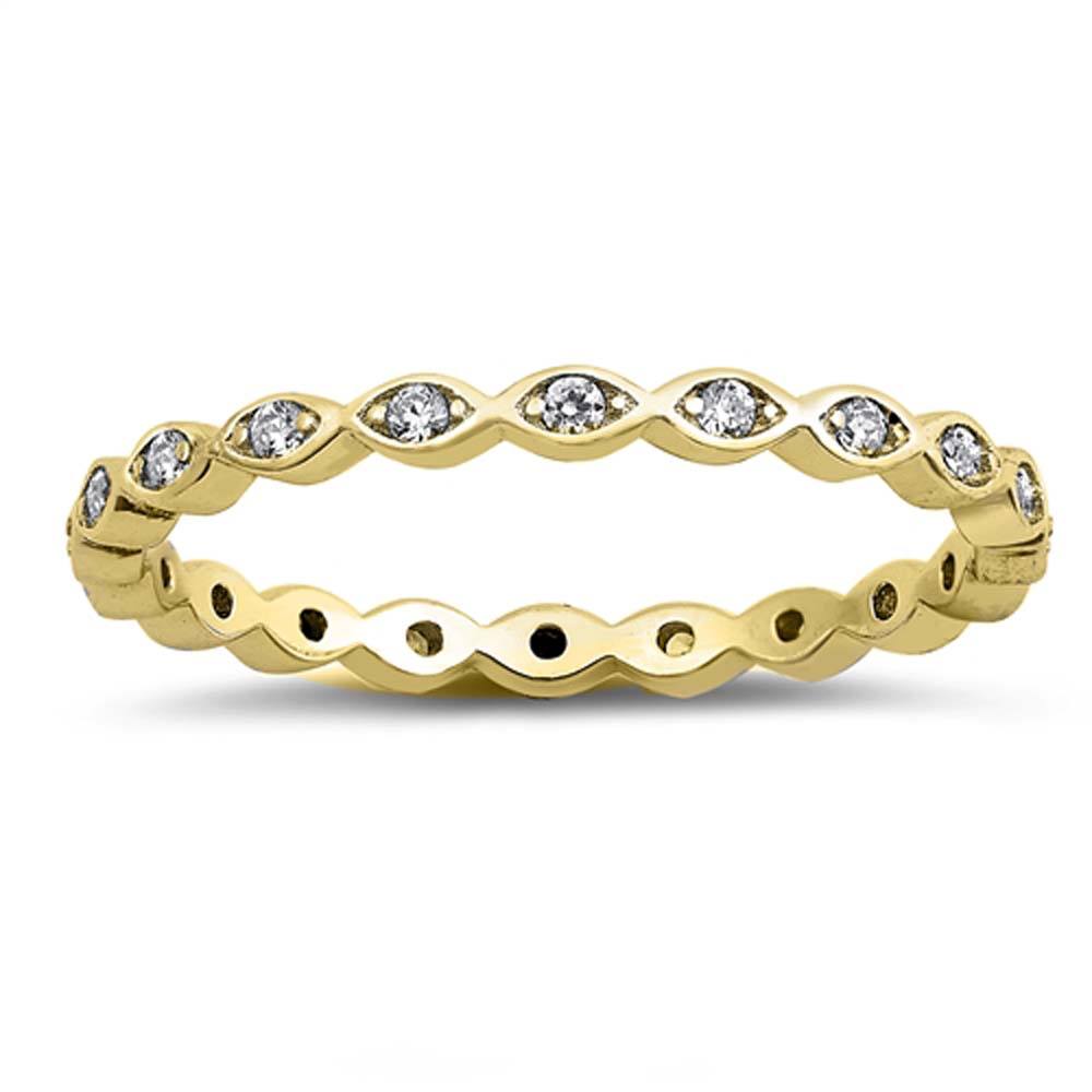 Sterling Silver Yellow Gold Plated Fancy Stackable Multi Oval Design Ring with Clear Simulated Crystals on Prong Setting with Rhodium FinishAnd Band Width 2MM