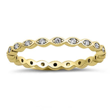 Load image into Gallery viewer, Sterling Silver Yellow Gold Plated Fancy Stackable Multi Oval Design Ring with Clear Simulated Crystals on Prong Setting with Rhodium FinishAnd Band Width 2MM