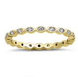 Sterling Silver Yellow Gold Plated Fancy Stackable Multi Oval Design Ring with Clear Simulated Crystals on Prong Setting with Rhodium FinishAnd Band Width 2MM