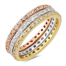 Load image into Gallery viewer, Sterling Silver Tri Colors Round Shaped Clear CZ RingsAnd Band Width 2mm