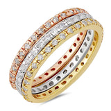 Sterling Silver Tri Colors Round Shaped Clear CZ RingsAnd Band Width 2mm