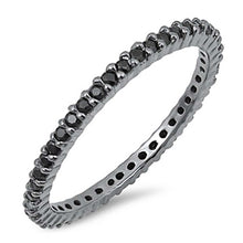 Load image into Gallery viewer, Sterling Silver Black Plated Classy Stackable Ring with Black Simulated Crystals on Square Half-Bezel Setting with Rhodium FinishAnd Band Width 1.5MM