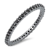 Sterling Silver Black Plated Classy Stackable Ring with Black Simulated Crystals on Square Half-Bezel Setting with Rhodium FinishAnd Band Width 1.5MM