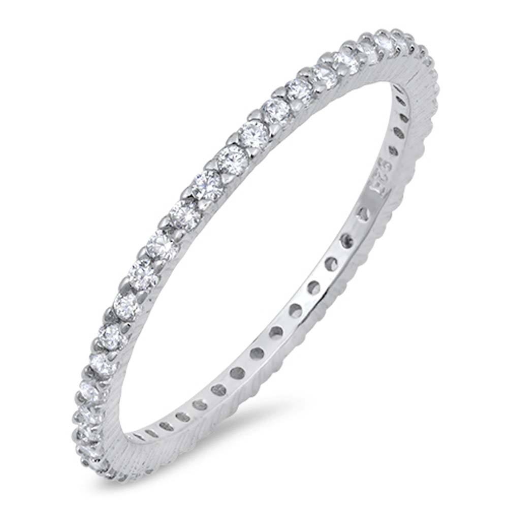 Sterling Silver Stackable Ring with Clear CZ on Square Half-Bezel Setting with Rhodium FinishAnd Band Width 1.5MM