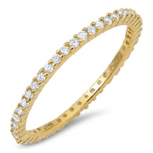 Load image into Gallery viewer, Sterling Silver Yellow Gold Plated Classy Stackable Ring with Clear Simulated Crystals on Half-Bezel Setting with Rhodium FinishAnd Band Width 1.5MM