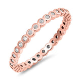 Sterling Silver Rose Gold Plated Eternity Band Bezel Set Round Clear Cz Ring with Face Height of 2MM