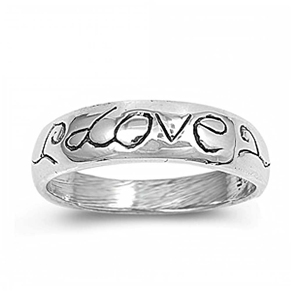 Sterling Silver Etched  LOVE  Ring with Ring Face Height of 5MM and Ring Band Width of 5MM