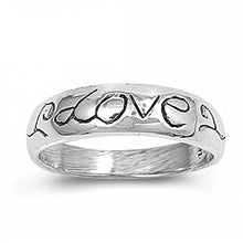 Load image into Gallery viewer, Sterling Silver Etched  LOVE  Ring with Ring Face Height of 5MM and Ring Band Width of 5MM