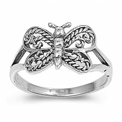 Sterling Silver Butterfly Split Band Ring with Ring Face Height of 9MM