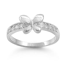 Load image into Gallery viewer, Sterling Silver Rhodium Plated Pave-Set Clear Cz Butterfly Ring with Ring face Height of 6MM