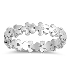 Sterling Silver Flowers Cubic Zirconia Ring