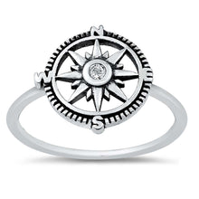 Load image into Gallery viewer, Sterling Silver Compass Shaped Cubic Zirconia Ring