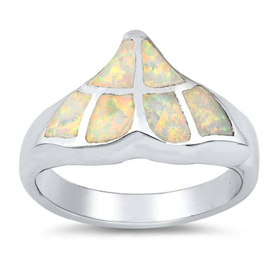 Sterling Silver Whale Tale White Lab Opal RingsAnd Face Height 13mmAnd Face Width 21mm