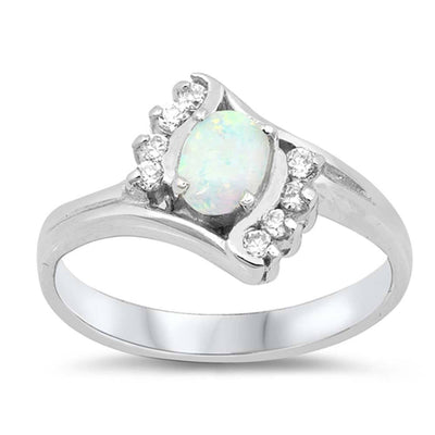 Sterling Silver Oval Shape White Lab Opal Rings With CZ StonesAnd Face Height 13mm