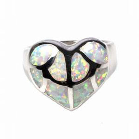 Sterling Silver Heart Shape White Lab Opal RingsAnd Face Height 15mmAnd Face Width 18mm