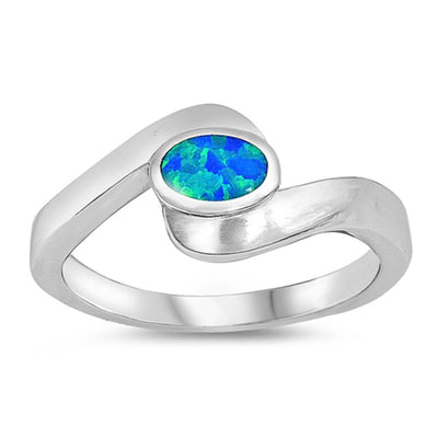 Sterling Silver Circle Shaped Blue Lab Opal Ring