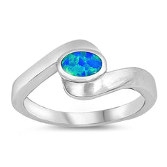 Sterling Silver Circle Shaped Blue Lab Opal Ring