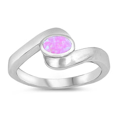 Sterling Silver Circle Shaped Pink Lab Opal Ring