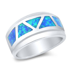 Sterling Silver Round Wedding Band Blue Lab Opal RingsAnd Face Height 13mmAnd Face Width 21mm