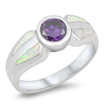 Sterling Silver Round White Lab Opal Rings With Blue Sapphire CZ StoneAnd Face Height 8mmAnd Face Width 19mm