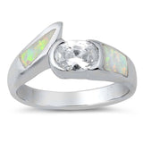 Sterling Silver Curve Shape White Lab Opal Rings With CZ StoneAnd Face Height 12mm