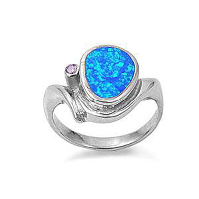 Sterling Silver Oval Blue Lab Opal RingsAnd Face Height 14mmAnd Face Width 16mm