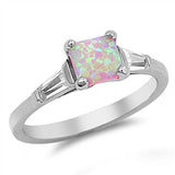 Sterling Silver Square Shape Pink Lab Opal Rings With CZ StonesAnd Face Height 7mm