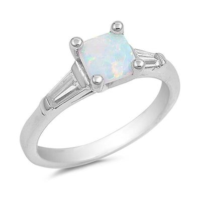 Sterling Silver Square White Lab Opal RingsAnd Face Height 7mm