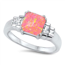 Load image into Gallery viewer, Sterling Silver Square Shape Pink Lab Opal Rings With CZ StonesAnd Face Height 7mm
