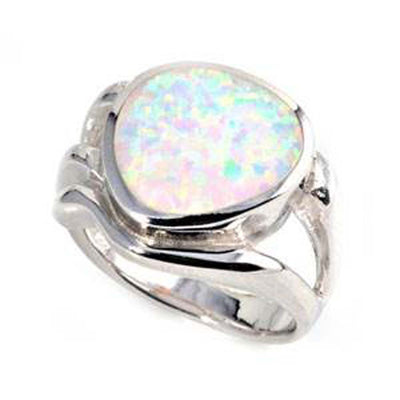 Sterling Silver Pear White Lab Opal RingsAnd Face Height 14mmAnd Face Width 15mm