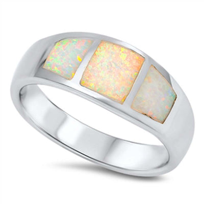 Sterling Silver Tri White Lab Opal RingsAnd Face Height 8mm