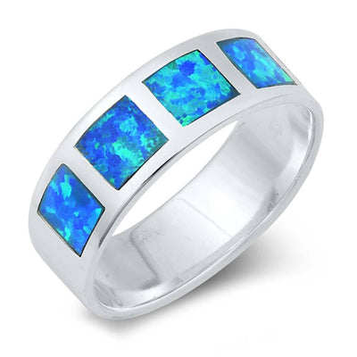 Sterling Silver Wedding Band Blue Lab Opal RingsAnd Band Width 7mm