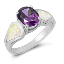 Load image into Gallery viewer, Sterling Silver Oval Shape White Lab Opal Rings With Blue SapphireAnd Face Height 8mmAnd Band Width 3mm