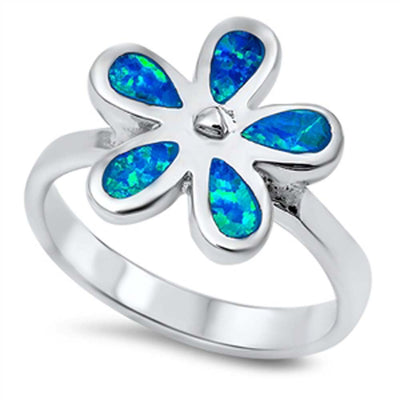 Sterling Silver Plumeria Blue Lab Opal RingsAnd Face Height 15mm