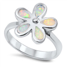 Load image into Gallery viewer, Sterling Silver Plumeria White Lab Opal RingsAnd Face Height 15mmAnd Band Width 3mm