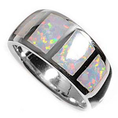 Sterling Silver Wedding Band White Lab Opal RingsAnd Face Height 9mmAnd Band Width 5mm