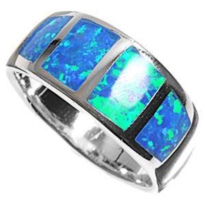 Sterling Silver Wedding Band Blue Lab Opal RingsAnd Face Height 10mm