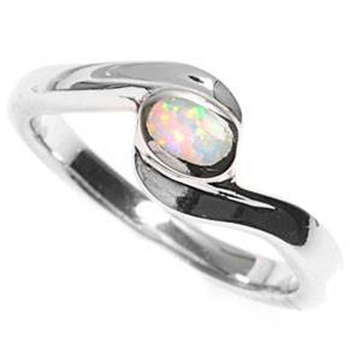 Sterling Silver Infinity Round White Lab Opal RingsAnd Face Height 8mm