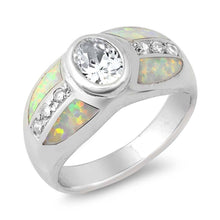 Load image into Gallery viewer, Sterling Silver Oval White Lab Opal Rings With CZ StonesAnd Face Height 12mm