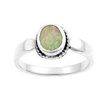 Load image into Gallery viewer, Sterling Silver Oval Shape Garnet Lab Opal RingsAnd Face Height 10mmAnd Band Width 3mm