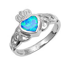 Load image into Gallery viewer, Sterling Silver Claddagh Blue Lab Opal RingsAnd Face Height 12mmAnd Band Width 3mm