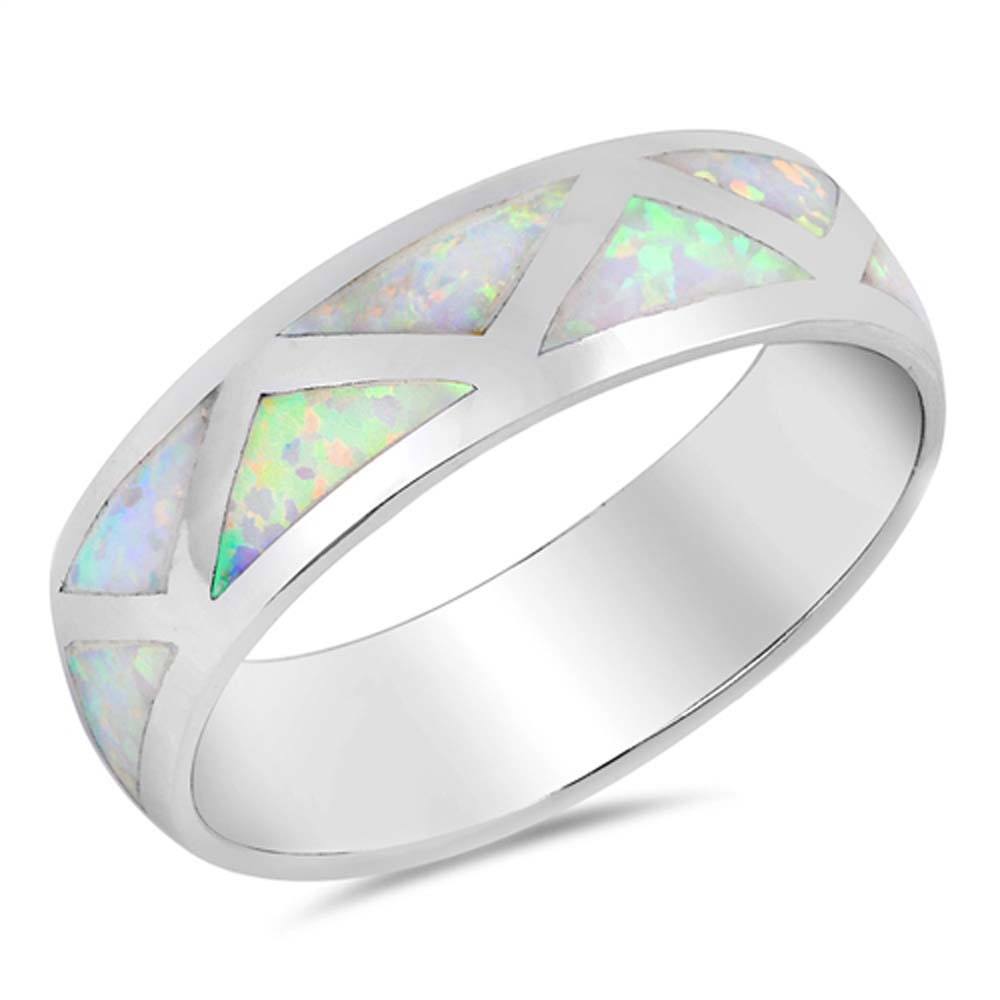 Sterling Silver Waves Shape White Lab Opal RingsAnd Face Height 6mm