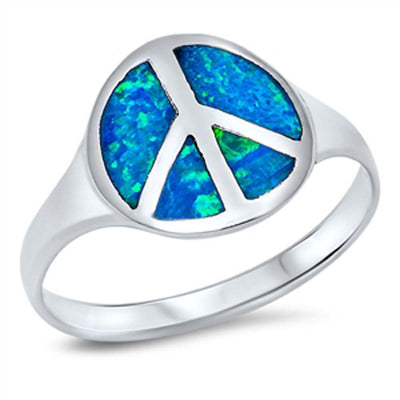 Sterling Silver Peace Sign Blue Lab Opal RingsAnd Face Height 12mm
