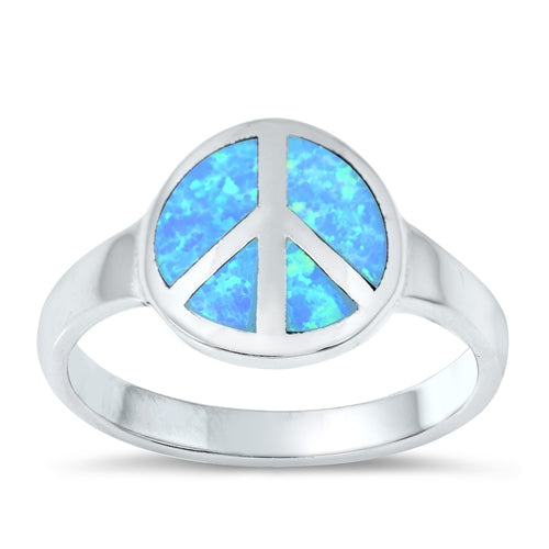 Sterling Silver Oxidized Peace Sign Blue Lab Opal Ring