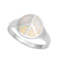 Load image into Gallery viewer, Sterling Silver Rhodium Plated Lab White Opal Peace Sign Ring